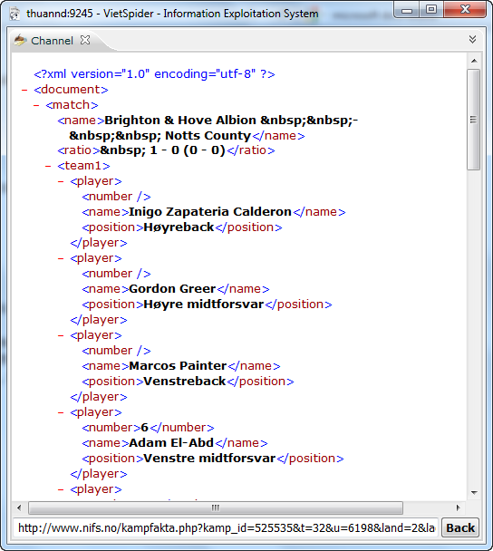 The XML Document is extracted from a webpage